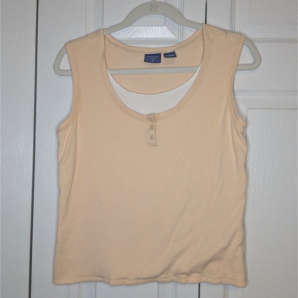 Mountain Lake Henley Tank Top Medium Layered Summer Beachy Vacation Vintage Y2k